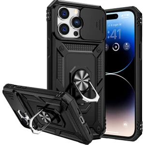 Kny Apple Iphone 14 Pro Kılıf Ultra Korumalı Yüzüklü Manyetik Sürgülü Vega Kapak