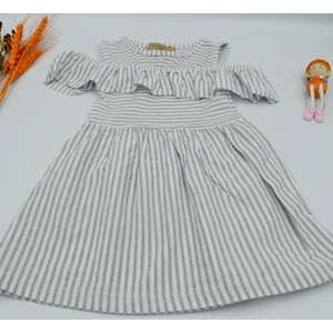 Cemrem Tekstil Çizgili Viskon Çocuk Elbise