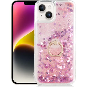 Kny Apple Apple iPhone 14 Plus Kılıf Sıvılı Kalpli Yüzüklü Hareketli Milce Kapak