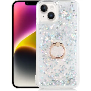 Kny Apple Apple iPhone 14 Kılıf Sıvılı Kalpli Yüzüklü Hareketli Milce Kapak