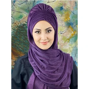 Butik Ambar Simli Mor Abiye Tesettür Şal