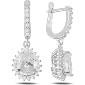 Gümüş Rodyum Kaplamalı Beyaz Taşlı Damla Küpe