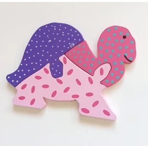 Benekli Pembe Kaplumbağa Ahşap Puzzle Yapboz