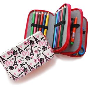 Kalem Kutusu  Eyfel Paris Desenli  Kawai Organizer Kalemkutu Üç Bölmeli Kalemlik