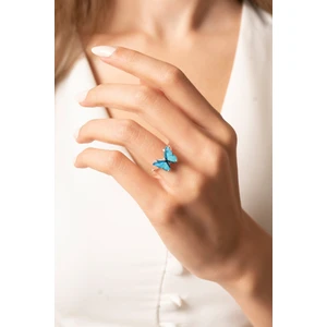 Kadın 925 Ayar Gümüş Ayarlanabilir Mavi Kelebek Yüzük