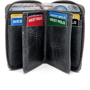 WEST POLO CÜZDAN Hakiki Vintage Deri Fermuarlı Cüzdan Kartlık