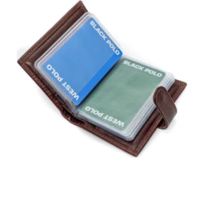 WEST POLO CÜZDAN Hakiki Deri Şeffaf Kartlık Bölmeli Patlı Kahverengi Cüzdan Kartlık