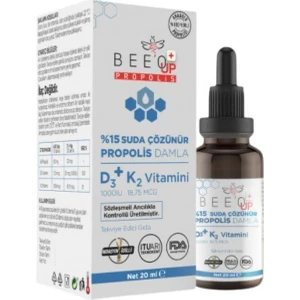 %15 Suda Çözülür Propolis Damla D3+K2 Vitamini Içeren Takviye Edici Gıda 20ML