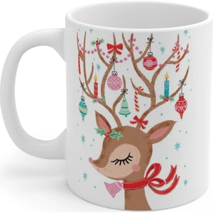 Noel Yılbaşı Geyikli Ve Boynuzlu Ayı Figürlü Merry Christmas Kupa Mug