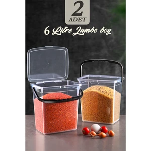 Mega Boy 2'li Kare Un Baklüyat Kabı 6 Litre - Kulplu Deterjanlık Saklama Kutusu Kabı Şeffaf
