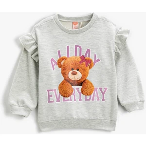 Ayıcık Baskılı Fırfırlı Sweatshirt Uzun Kollu Bisiklet Yaka