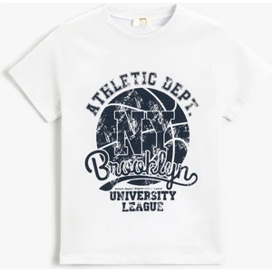 Baskılı Kısa Kollu Tişört Bisiklet Yaka Pamuklu