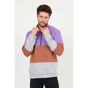Terapi Men Erkek Mor Renk Bloklu Dik Yaka Yarım Fermuarlı Sweatshirt 21K-5200456-1