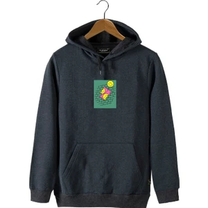 Terapi Men Erkek Antrasit Önü Smiley Baskılı Kapüşonlu Sweatshirt 22K-5200322-4