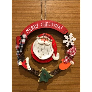 16 cm Çapında,yeni Yıl Temalı Noel Baba Çam, Merry Christmas Çelenk, Kapı Süsü, Duvar Süsü,ağaç Süsü