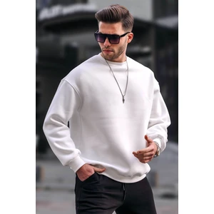 Ekru Bisiklet Yaka Oversize Şardonlu Basic Erkek Sweatshirt 6048