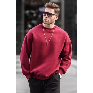 Bordo Bisiklet Yaka Oversize Şardonlu Basic Erkek Sweatshirt 6048