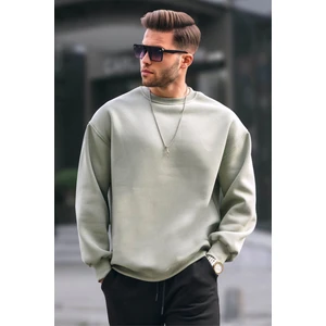 Mint Yeşili Bisiklet Yaka Oversize Şardonlu Basic Erkek Sweatshirt 6048