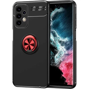Caseart  Samsung Galaxy A23 Kılıf Renkli Yüzüklü Manyetik Silikon Kapak Siyah - Kırmızı