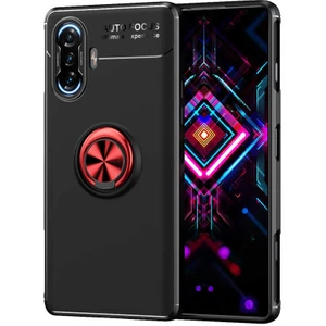 Caseart Xiaomi Redmi K40 Gaming Kılıf Renkli Yüzüklü Manyetik Silikon Kapak Siyah - Kırmızı