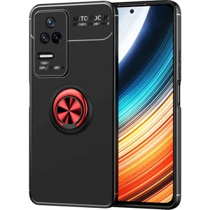 Caseart Xiaomi Poco F4 Kılıf Renkli Yüzüklü Manyetik Silikon Kapak Siyah - Kırmızı