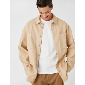 Basic Gömlek Uzakdoğu Baskılı Düğme Detaylı Cepli Klasik Yaka