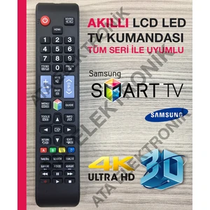 Ata Elektronik Samsung Uyumlu AA59-00507A AA59-00465A LCD LED Tv Televizyon Kumandası Samsung Tüm Modeller MZ1078 + 2 Pil