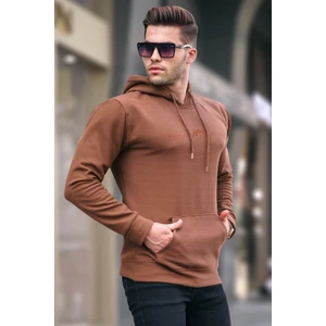 Kahverengi Kapüşonlu Basic Sweatshirt 6014