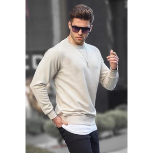 Bej Basic Bisiklet Yaka Erkek Sweatshirt 6047