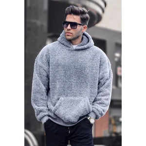 Gri Peluş Kapüşonlu Erkek Sweatshirt 6050