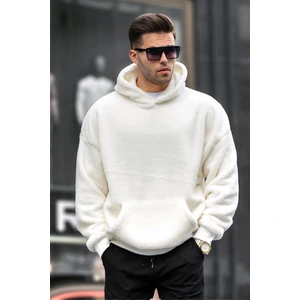 Ekru Peluş Kapüşonlu Erkek Sweatshirt 6050