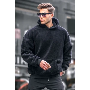 Siyah Peluş Kapüşonlu Erkek Sweatshirt 6050