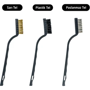 5487 Plastik Saplı Mini Tel Fırça Seti 3 Parça