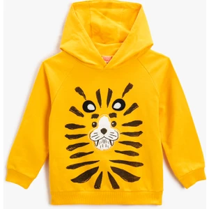 Kapüşonlu Sweatshirt Kaplan Baskılı Uzun Kollu