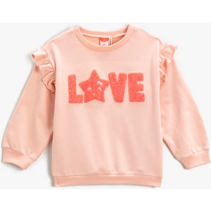 Fırfırlı Sweatshirt Peluş Detaylı Bisiklet Yaka Şardonlu