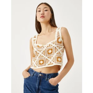 Crop Büstiyer Kroşe Kare Yaka