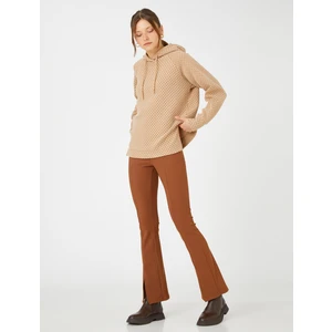 Kapüşonlu Uzun Sweatshirt Dokulu Yırtmaçlı