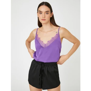 Saten Pijama Üstü Atlet İnce Askılı Dantelli