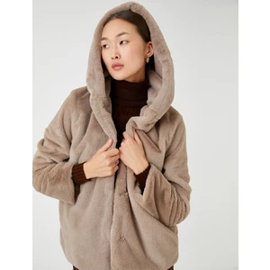 Kapüşonlu Oversize Peluş Kısa Kaban