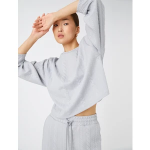 Crop Sweatshirt Örgü Desenli Uzun Kollu