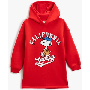 Kapşonlu Midi Elbise Snoopy Baskılı Lisanslı Şardonlu
