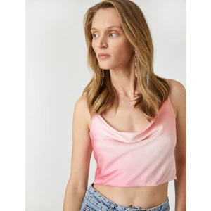 Saten Crop Bluz Askılı Degaje Yaka Renk Geçişli