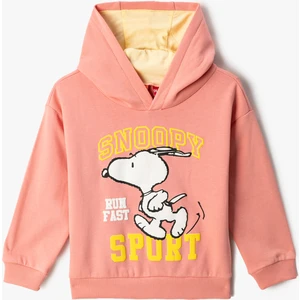 Snoopy Baskılı Lisanslı Kapşonlu Sweatshirt Pamuklu Uzun Kollu