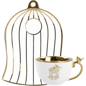 Beyaz Altın Kuş Kafesli Tek Kişilik Türk Kahvesi Fincanı