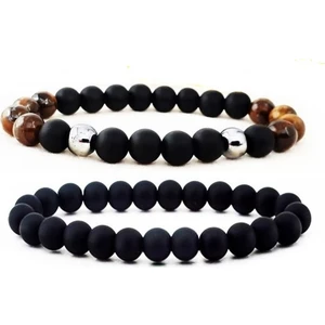 Kaplan Gözü - Hematit - Oniks Ikili Erkek  Doğal Taş Bileklik