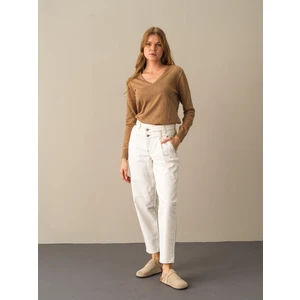 V Yaka %100 Pamuk Regular Fit Basic Kazak