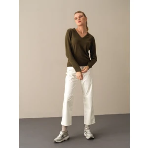 V Yaka %100 Pamuk Regular Fit Basic Kazak