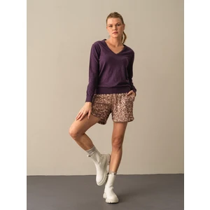 Kadın Mor Regular Fit Basic Kazak