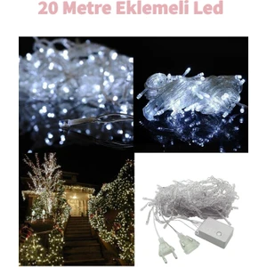 Fonksiyonlu Beyaz 20 Metre Dekor LED - Çam Ağacı Süsü Yılbaşı Süsü - Pirinç LED