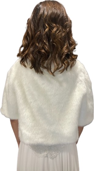 New in Style Newin Style Beyaz Yarım Kollu Kristal Broşlu Gelinlik Şal Etol Kürk Bolero Gelin Pelerin görsel 2